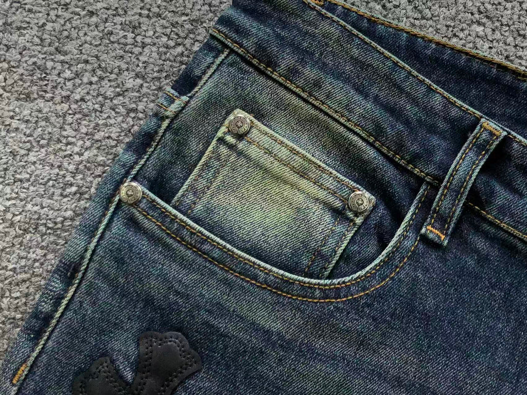 Blue & Purple Cross Patch Baggy Jeans™