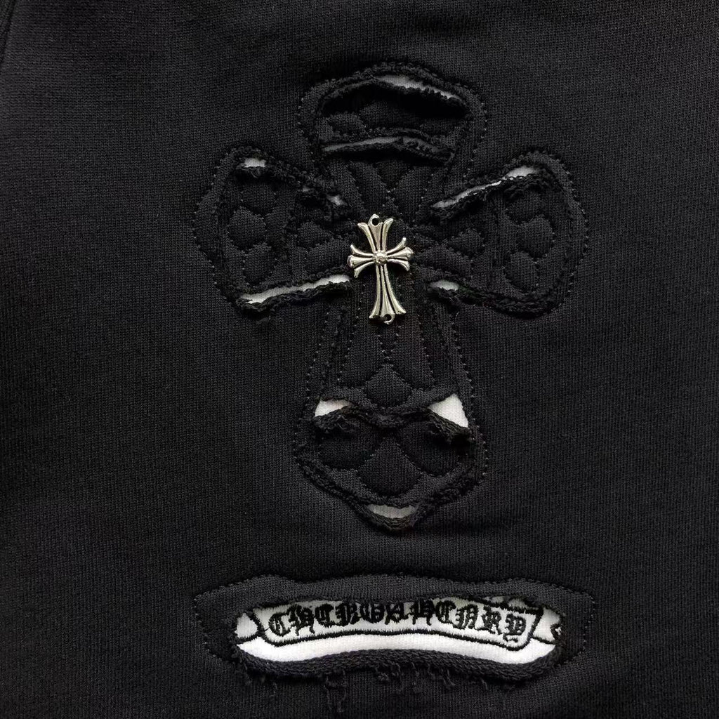 Torn Fabric Cross Black Sweatshorts™