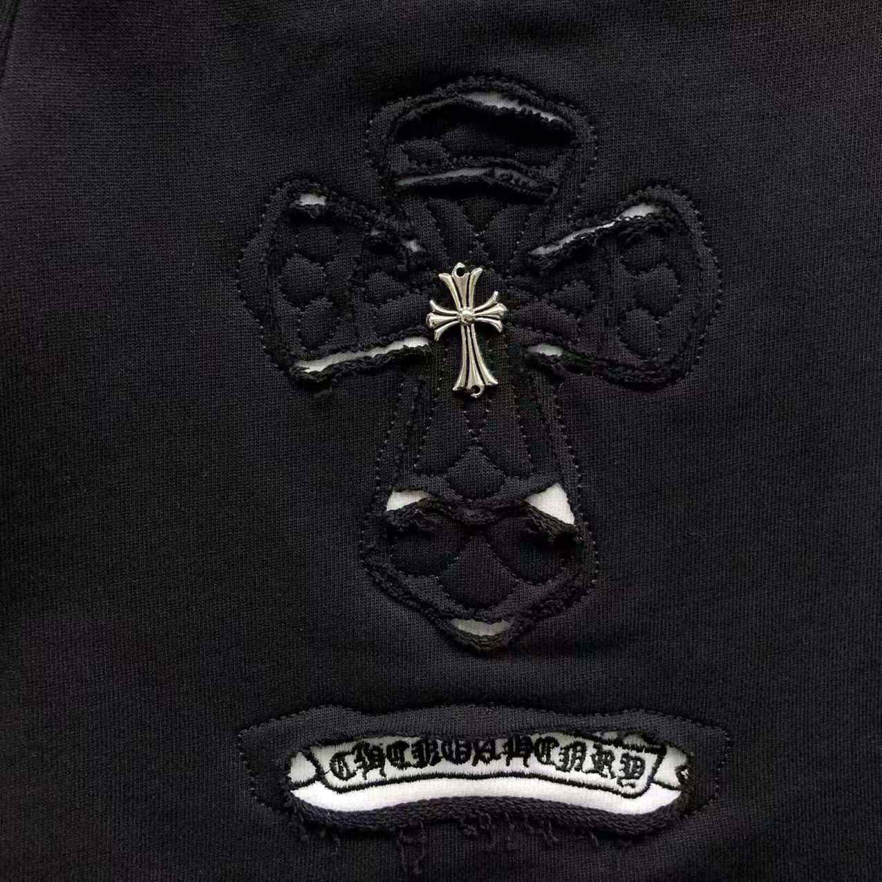Torn Fabric Cross Black Sweatshorts™