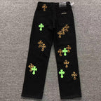 Leopard & Green Cross Patch Black Jeans™