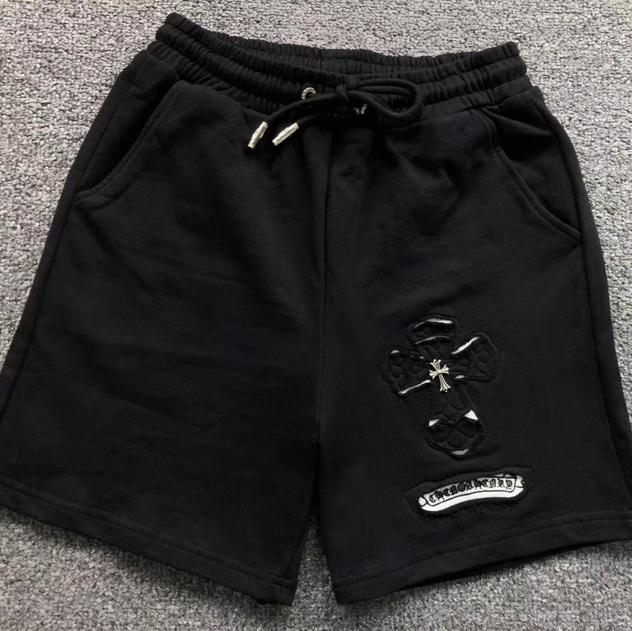 Torn Fabric Cross Black Sweatshorts™