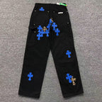 Blue & Leopard Cross Patch Black Carpenter Pants™