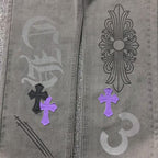 Purple & Black Cross Patch Mixed Graphic Grey Denim Jeans™