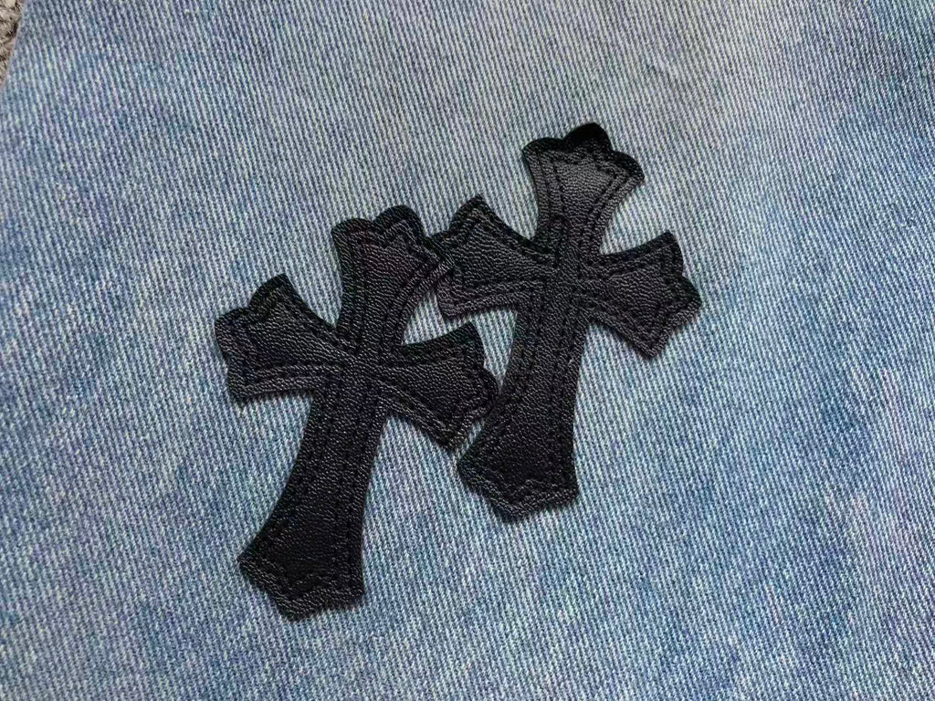 Faded Black Cross Patch Light Denim Baggy Jeans™