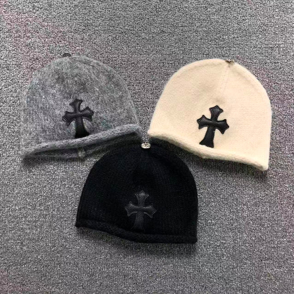 Black Leather Cross Knit Beanie™