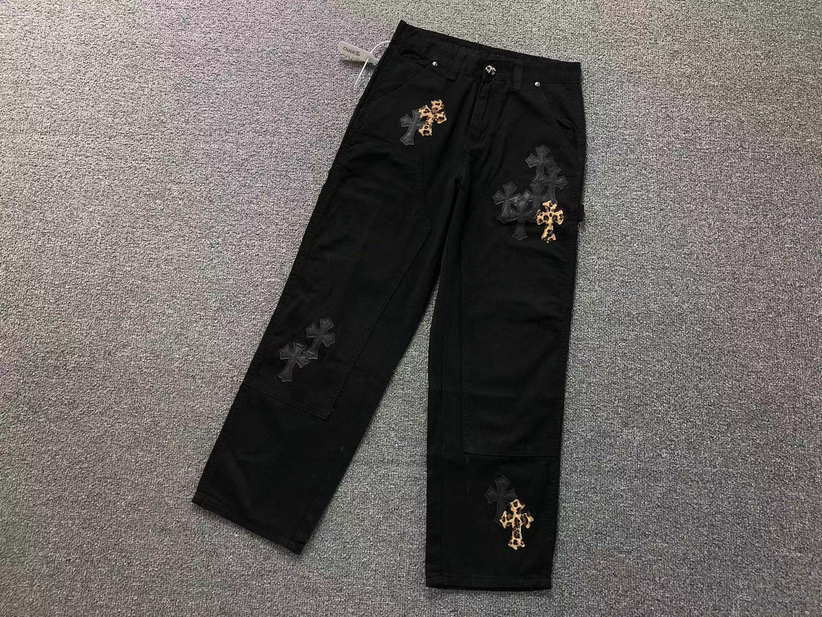 Black & Leopard Cross Patch Black Carpenter Pants™