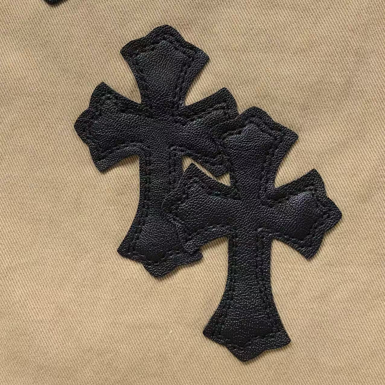 Checkered & Black Cross Patch Beige Jeans™