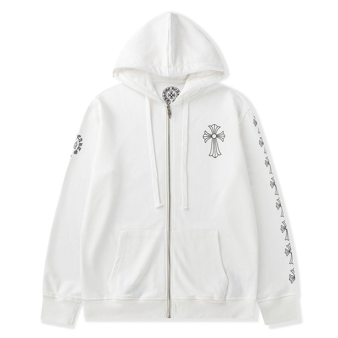 Big Cross Logo White Full Zip Hoodie™