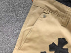 Checkered & Black Cross Patch Beige Jeans™