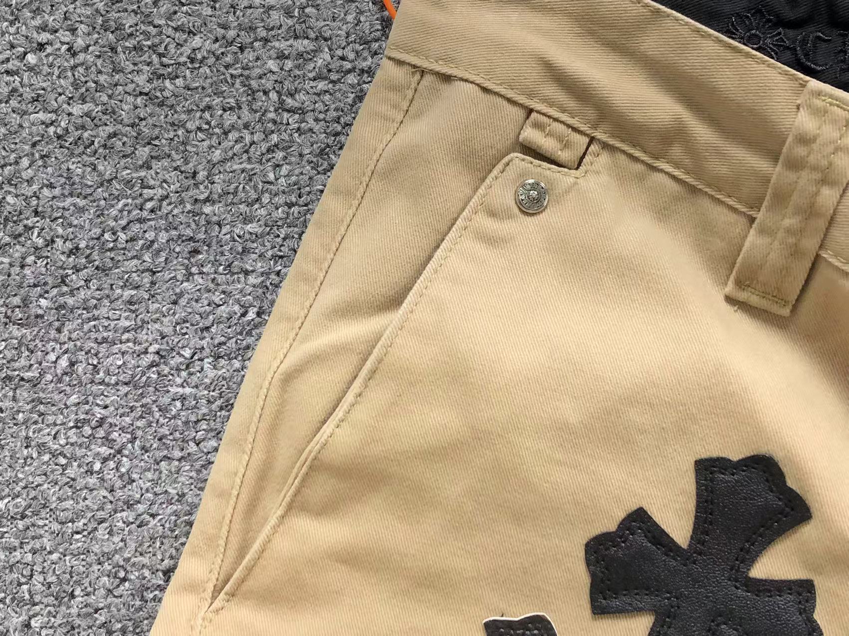 Checkered & Black Cross Patch Beige Jeans™