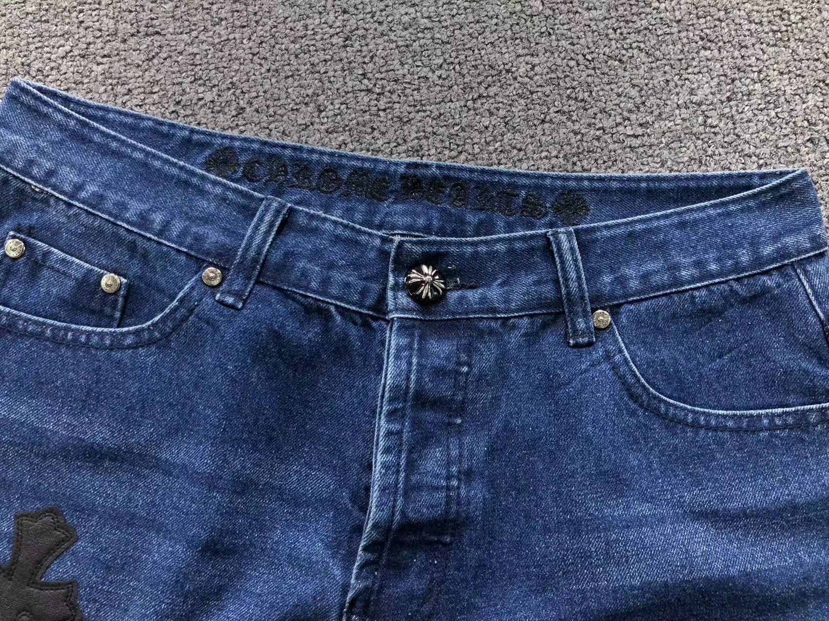Brown Black & White Cross Patch Blue Denim Jeans™