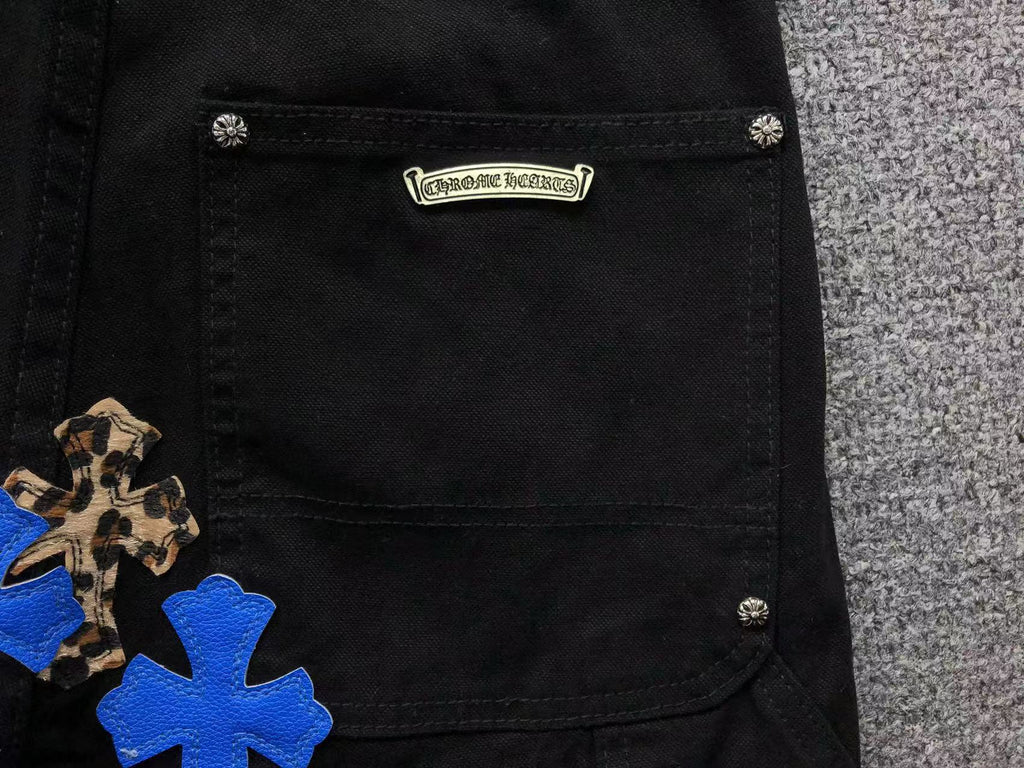 Blue & Leopard Cross Patch Black Carpenter Pants™