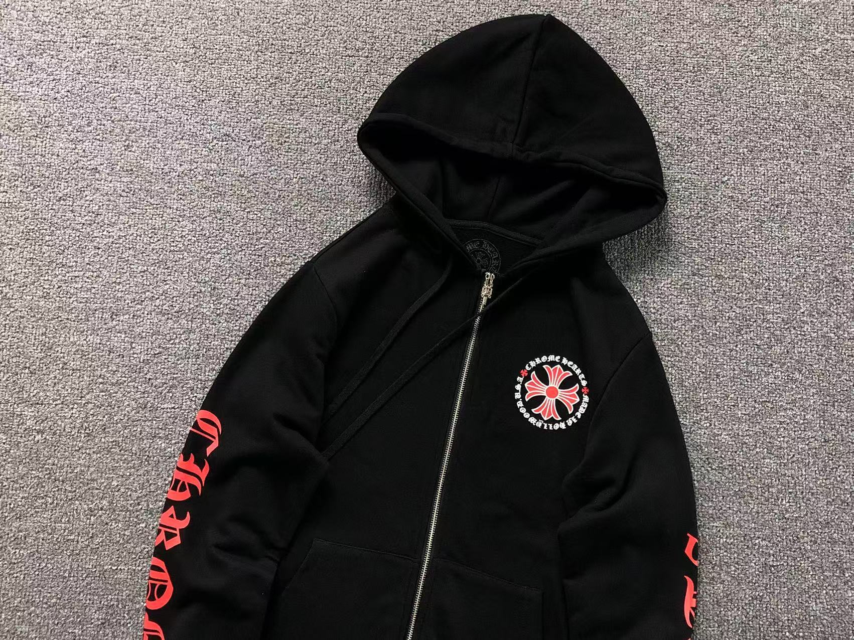 Red Cross Emblem Black Full Zip Hoodie™