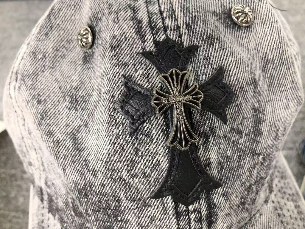 Leather & Metallic Cross Denim Baseball Cap™