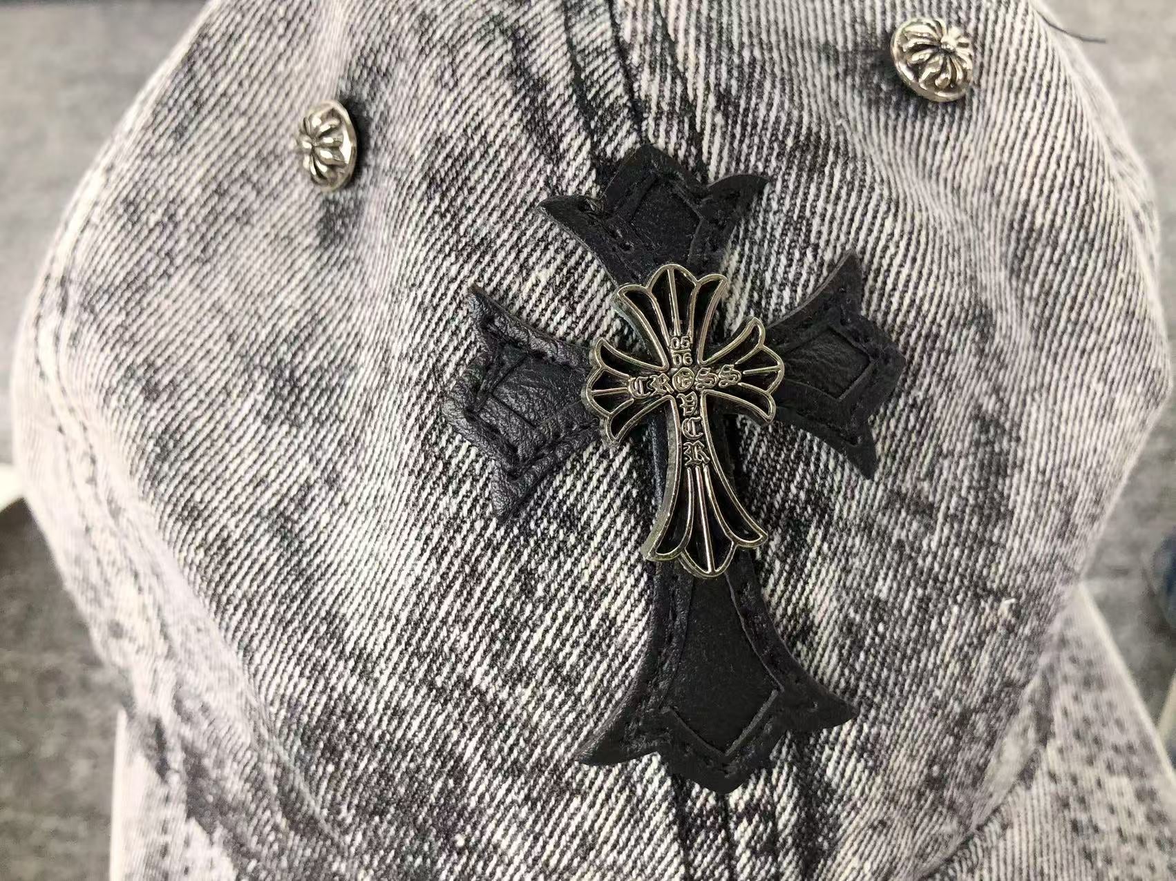 Leather & Metallic Cross Denim Baseball Cap™
