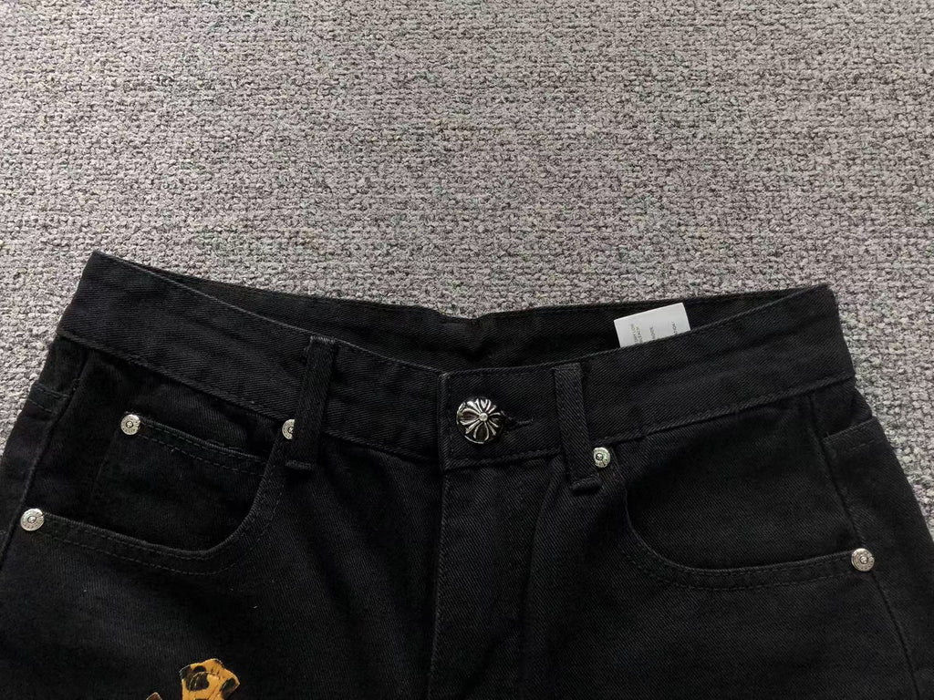 Leopard & Green Cross Patch Black Jeans™