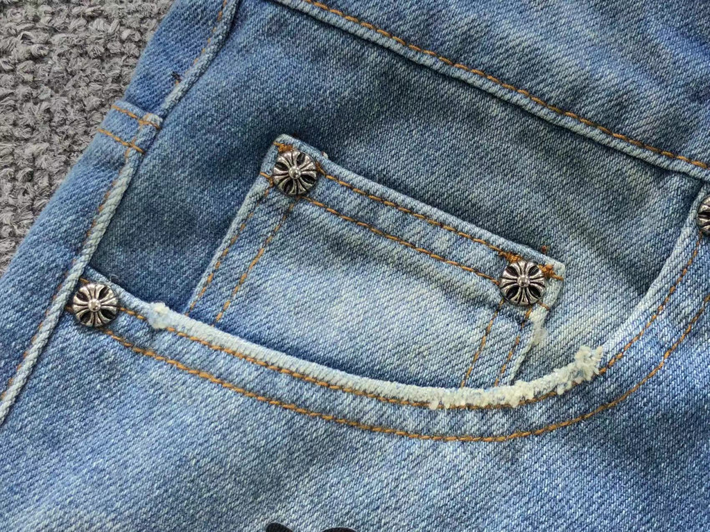 Stacked Black Crosses Denim Jeans™