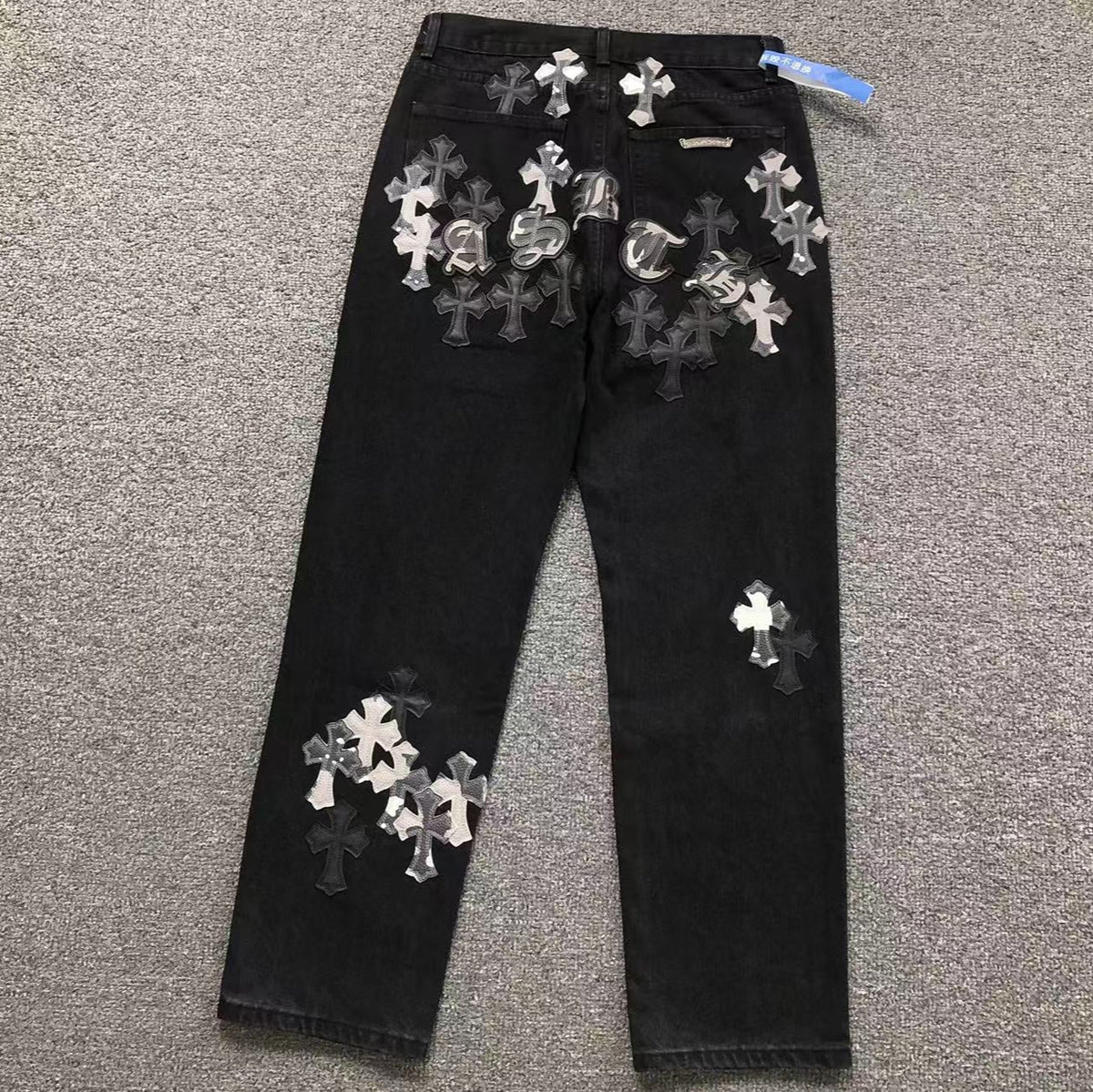 Black White Grey Cross Patch Black Denim Jeans™