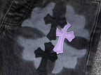 Purple & Black Cross Patch Mixed Graphic Black Denim Jeans™