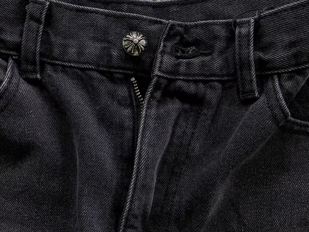 Black & White Cross Patch Baggy Black Jeans™