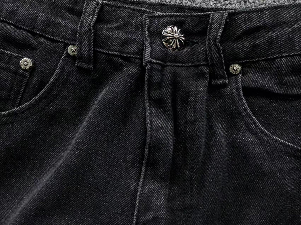 White Cross Patch Black Denim Jeans™