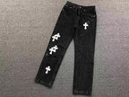 White Cross Patch Black Denim Jeans™