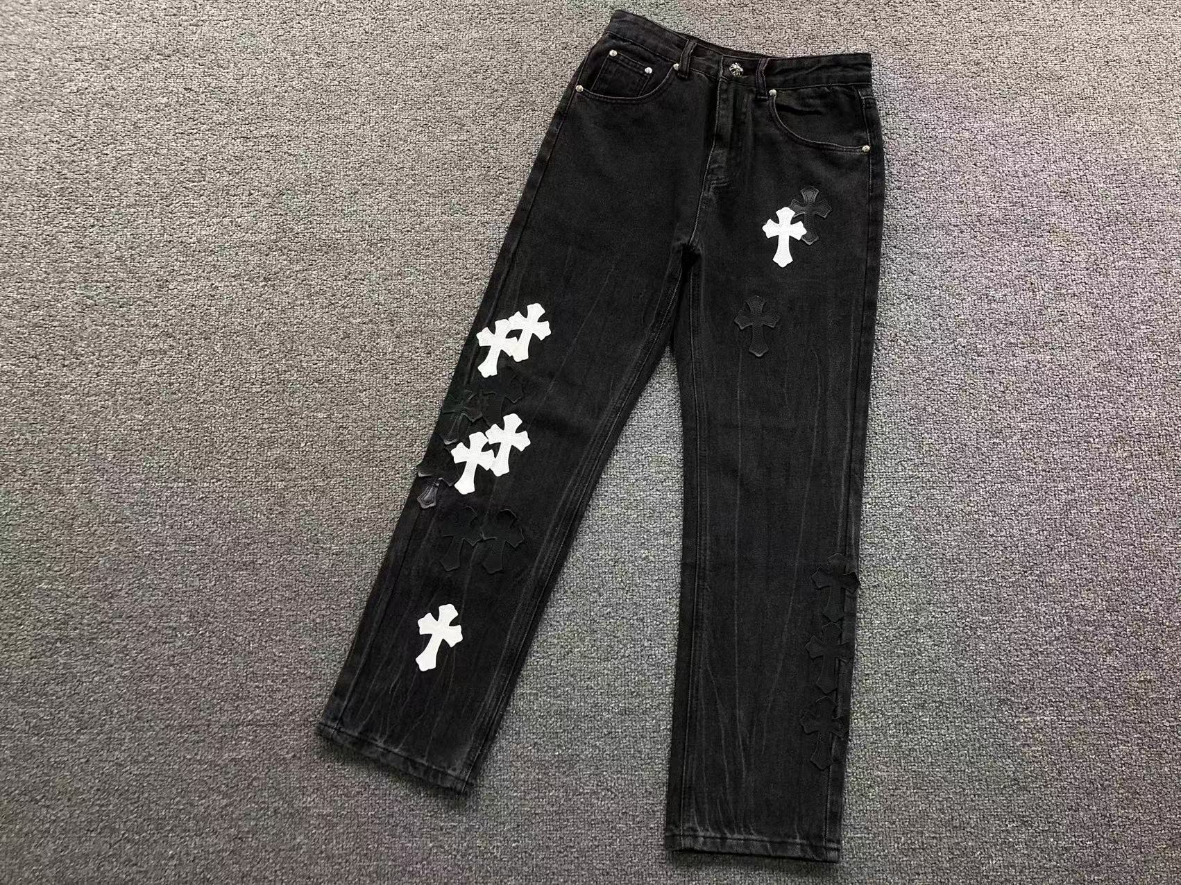 White Cross Patch Black Denim Jeans™