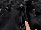 White Cross Patch Black Denim Jeans™