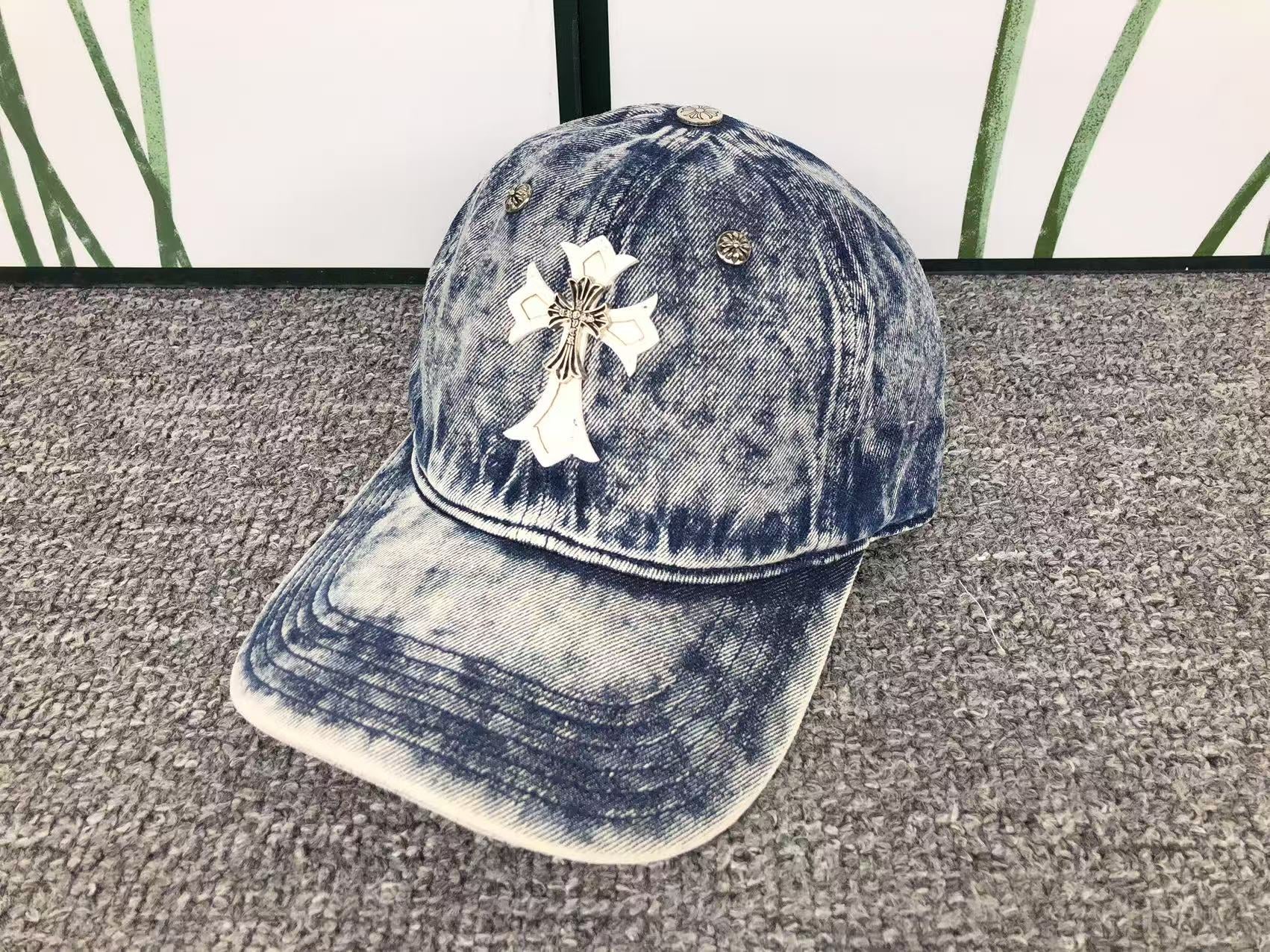 Leather & Metallic Cross Denim Baseball Cap™