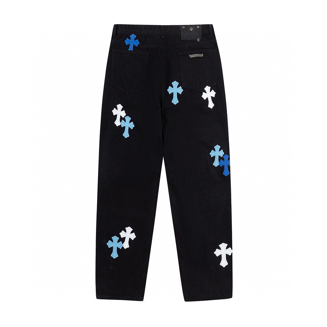 Blue & White Cross Patch Black Jeans™