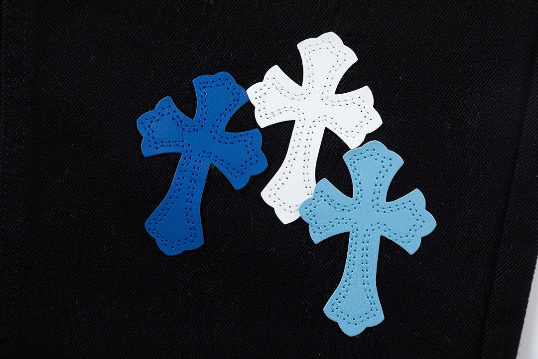 Blue & White Cross Patch Black Jeans™