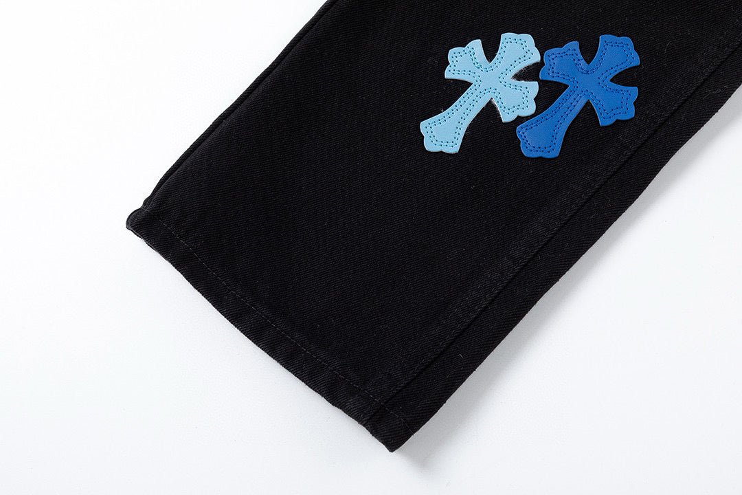 Blue & White Cross Patch Black Jeans™