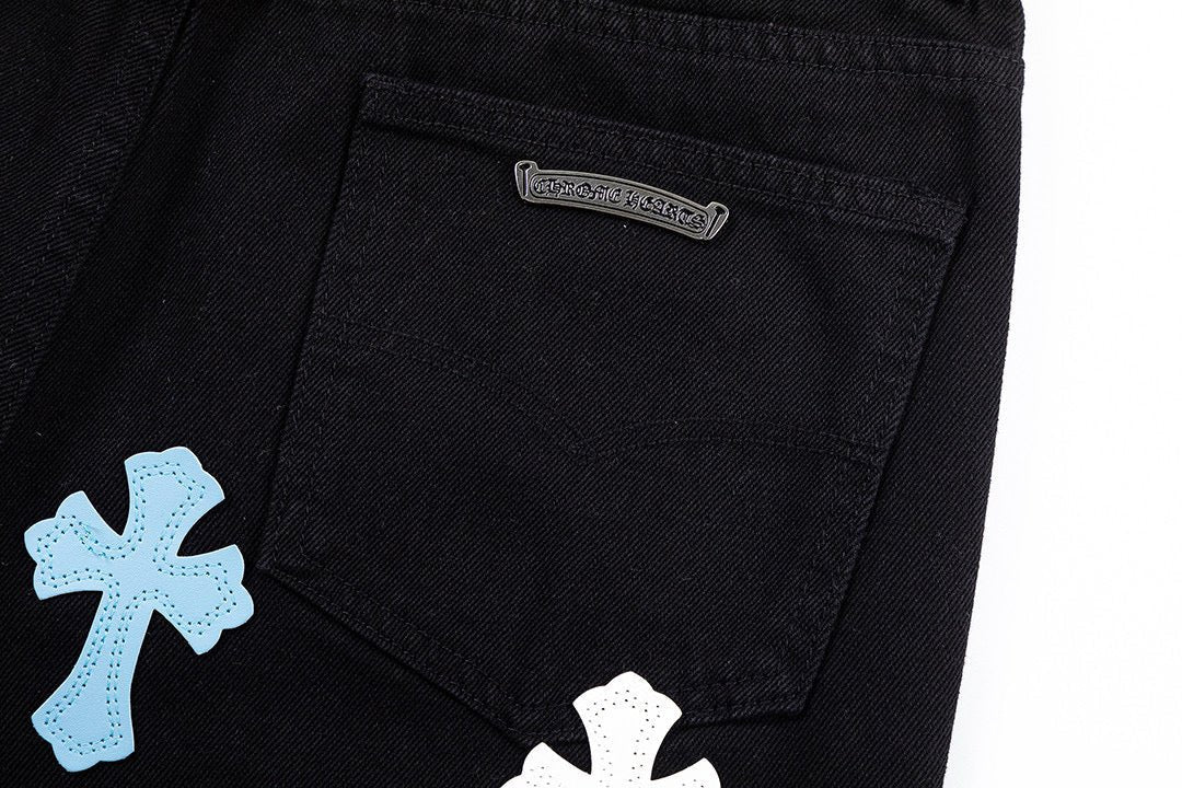 Blue & White Cross Patch Black Jeans™