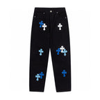 Blue & White Cross Patch Black Jeans™