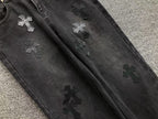 Black Leather Cross Patch Black Denim Jeans™