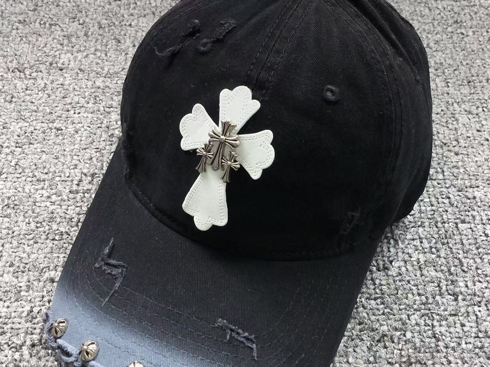 Triple Metallic & Leather Cross Torn Fabric Baseball Cap™