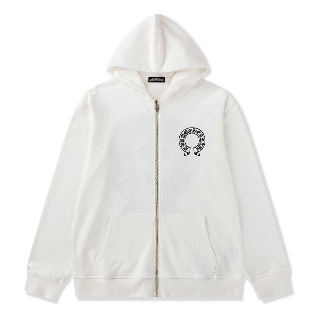 Leather Horse Shoe Logo White Full Zip Hoodie™