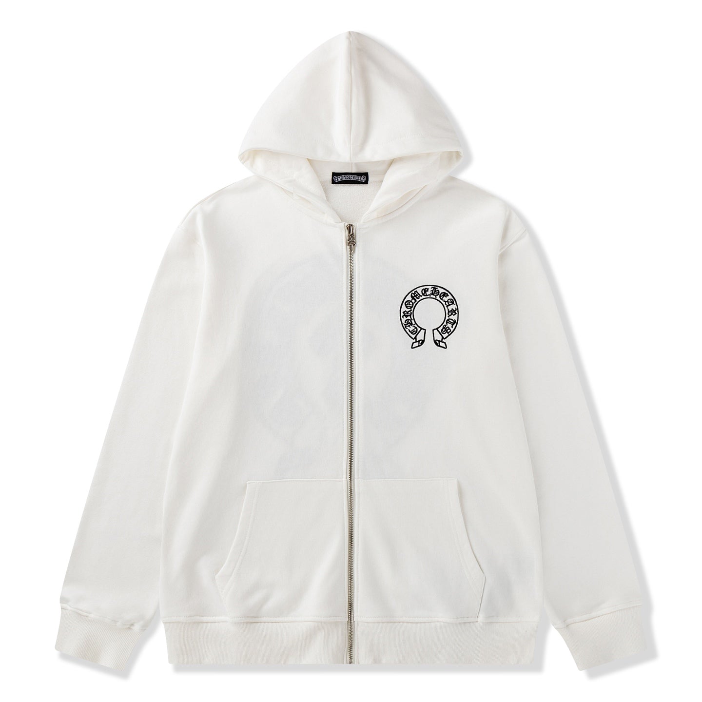 Leather Horse Shoe Logo White Full Zip Hoodie™