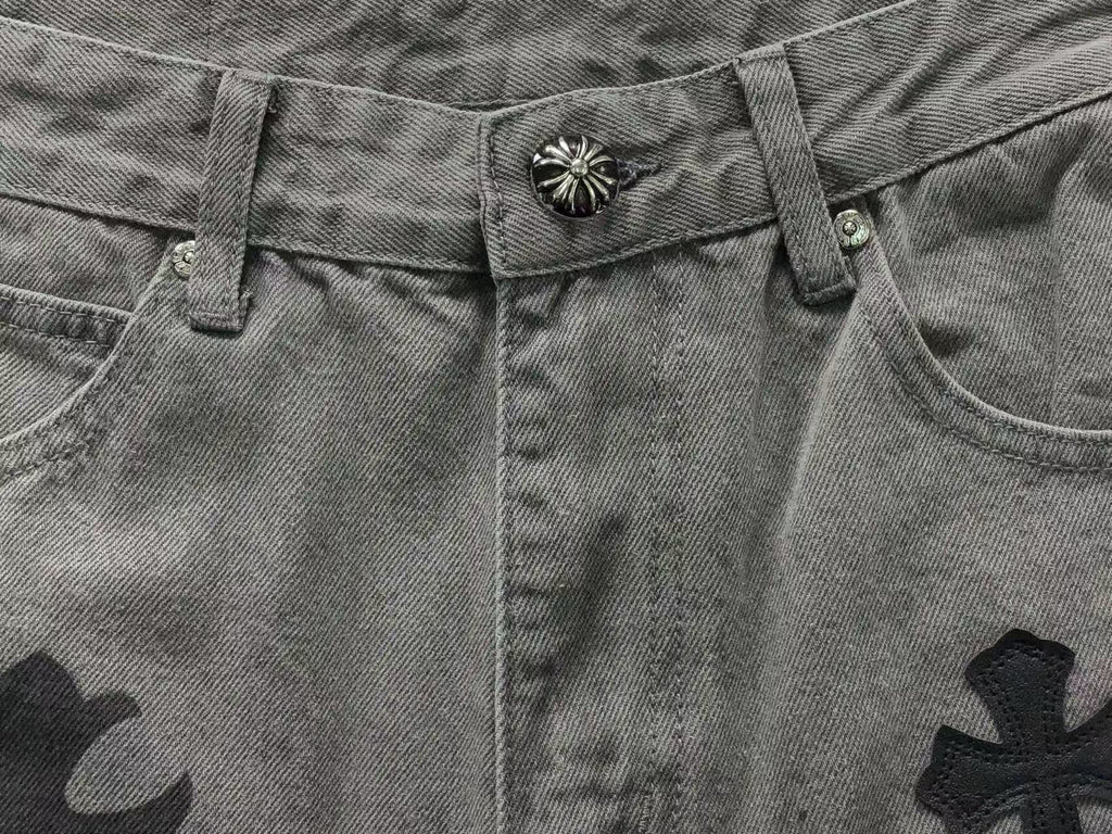 Purple & Black Cross Patch Mixed Graphic Grey Denim Jeans™