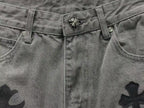 Purple & Black Cross Patch Mixed Graphic Grey Denim Jeans™