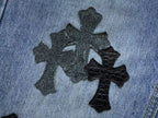 Black Leather Cross Patch Denim Jeans™