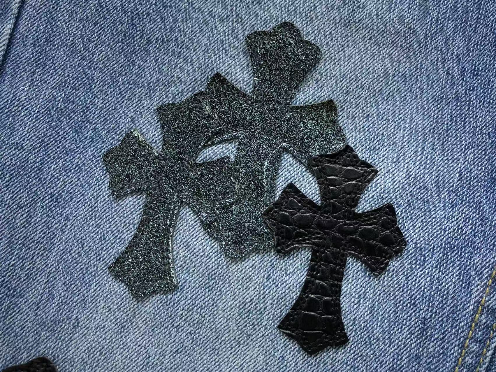 Black Leather Cross Patch Denim Jeans™