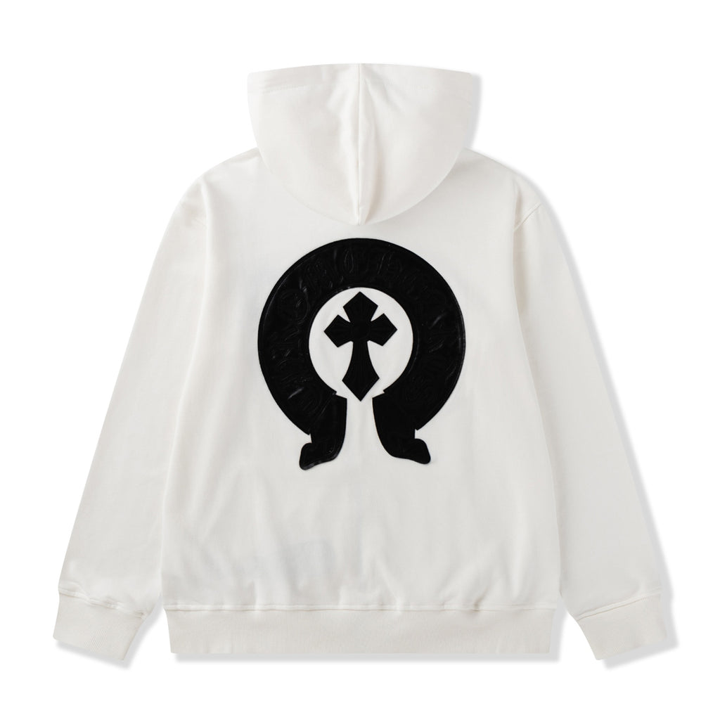 Leather Horse Shoe Logo White Full Zip Hoodie™