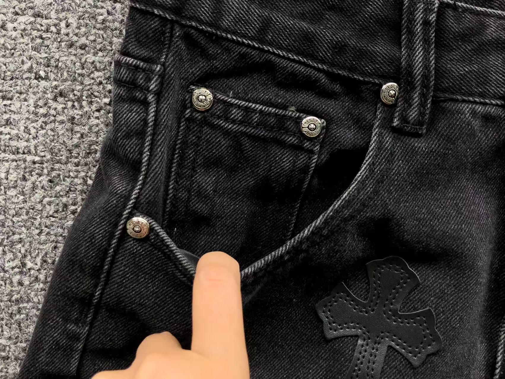 Black Leather Cross Patch Black Denim Jeans™
