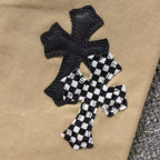 Checkered & Black Cross Patch Beige Jeans™
