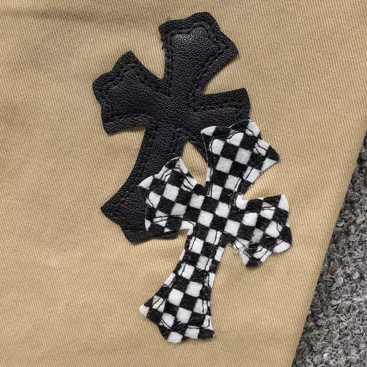 Checkered & Black Cross Patch Beige Jeans™