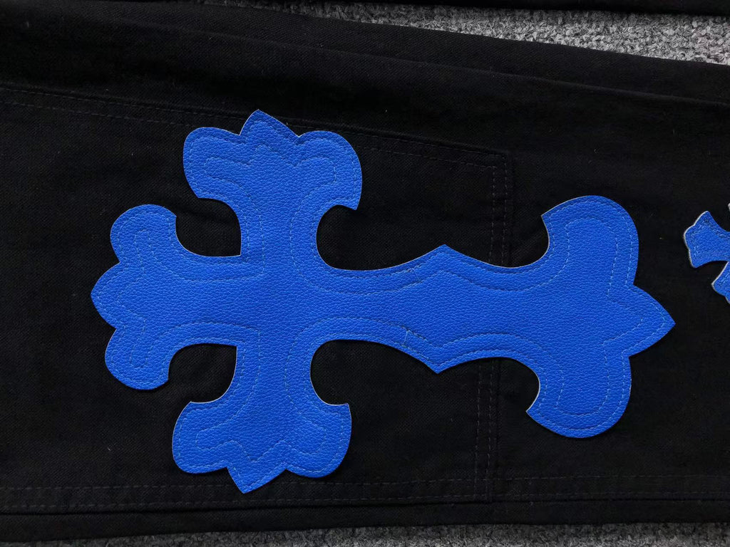 Blue & Leopard Cross Patch Black Carpenter Pants™