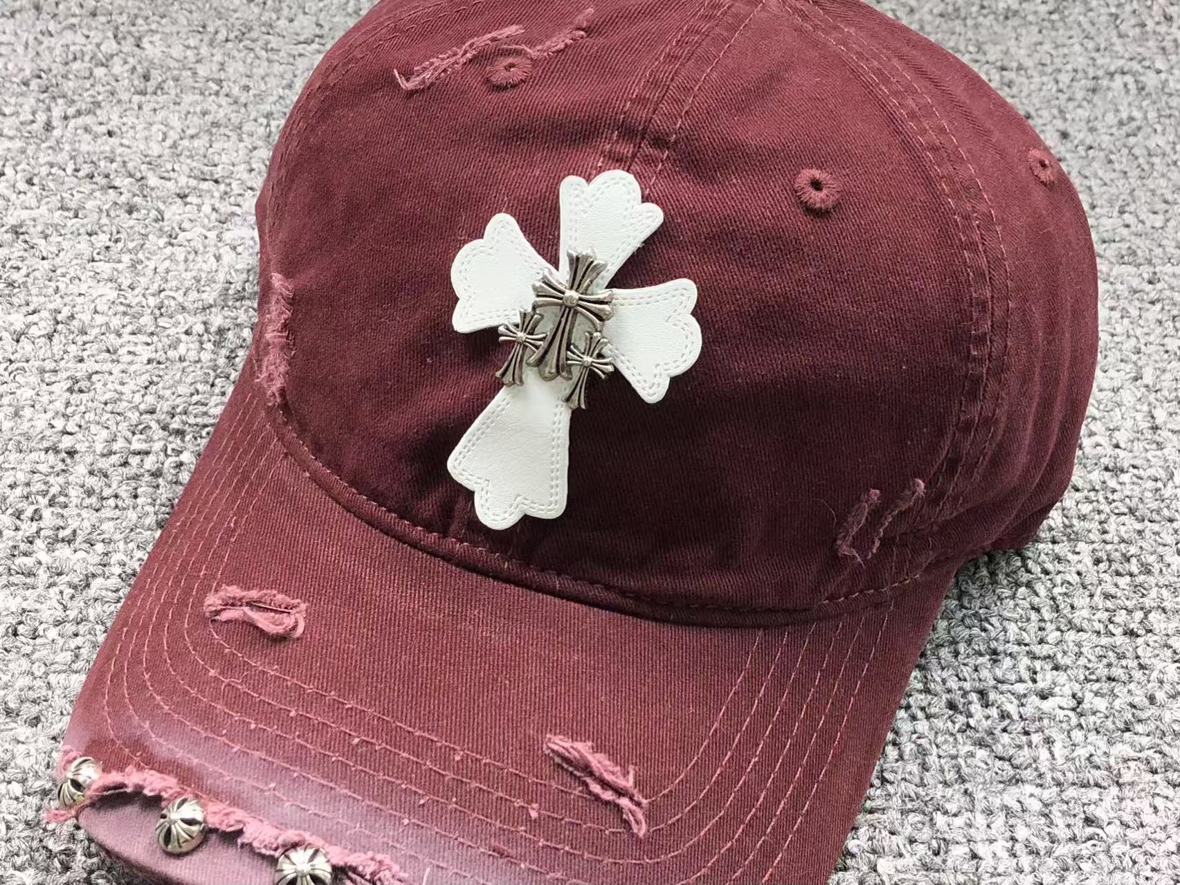 Triple Metallic & Leather Cross Torn Fabric Baseball Cap™