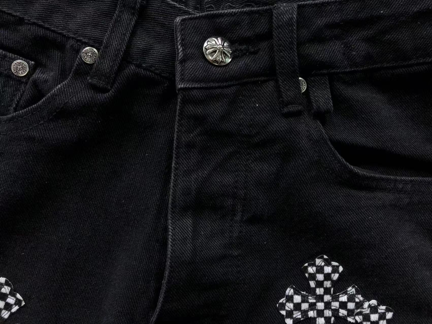 Pink & Checkered Cross Patch Black Denim Jeans™