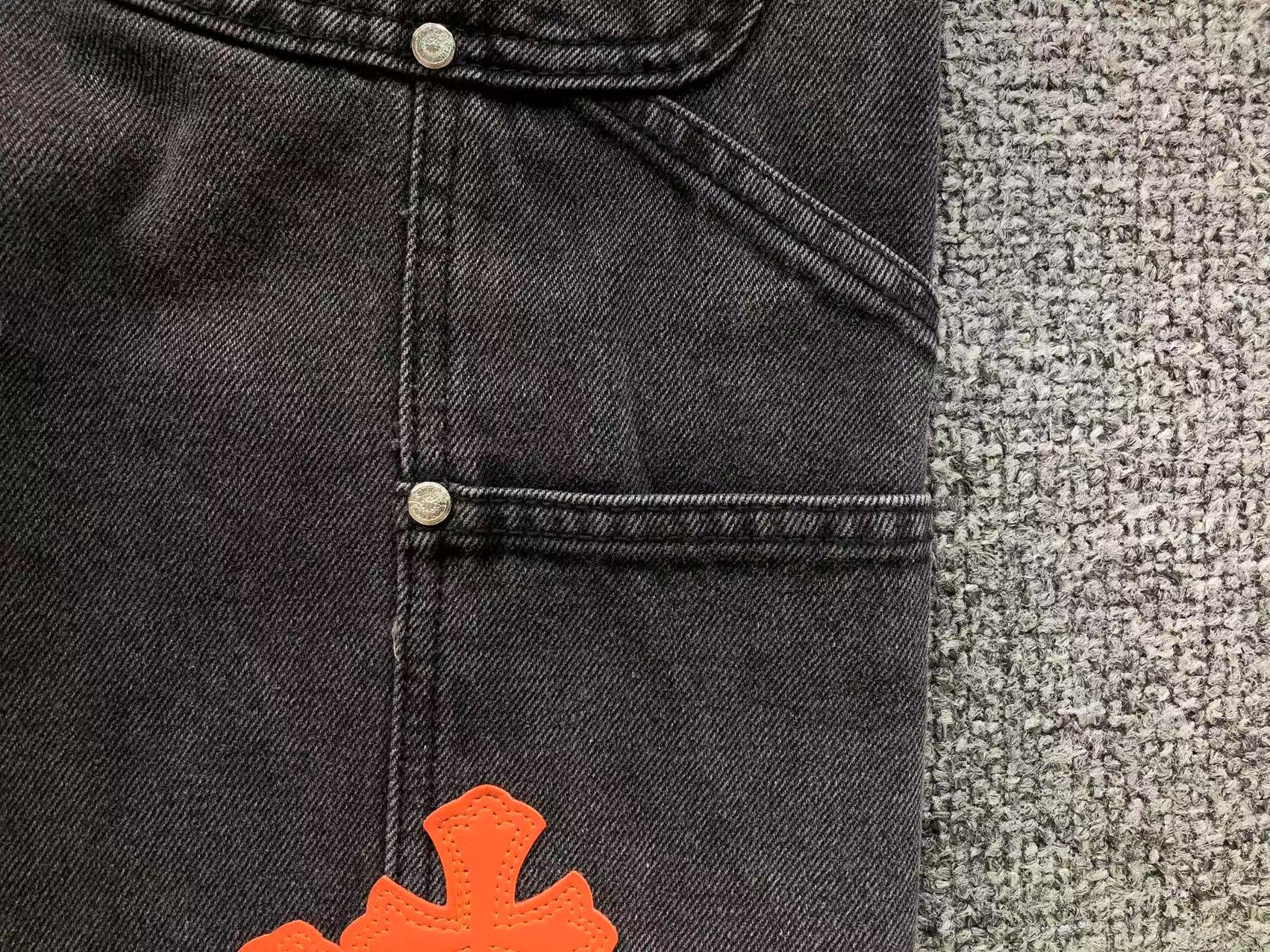 Orange Cross Patch Black Denim Jorts